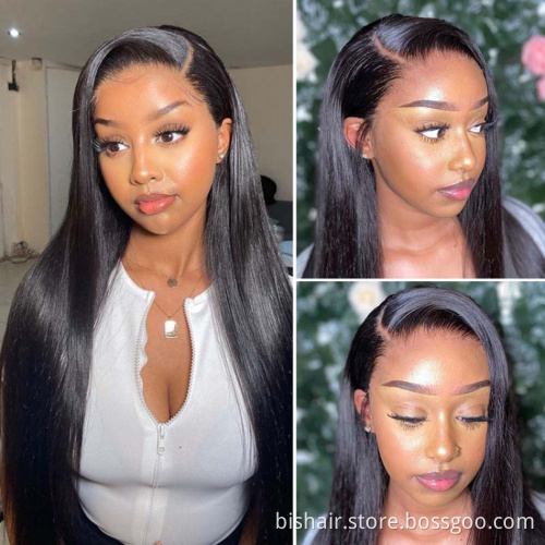 4x4 Front Lace Wig Straight Brazilian Real Hair Wig Suitable for Women 150% Density Pre-connected Elastic Band Natural Color